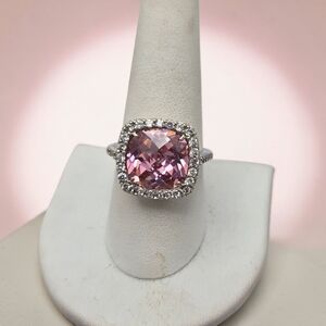 Esposito 925 Sterling Silver Pink CZ Halo Ring Size 9.5